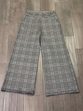 Kiragrace Wide Leg Plaid Pants - Gray Blue Black Plaid Leggings Size Medium
